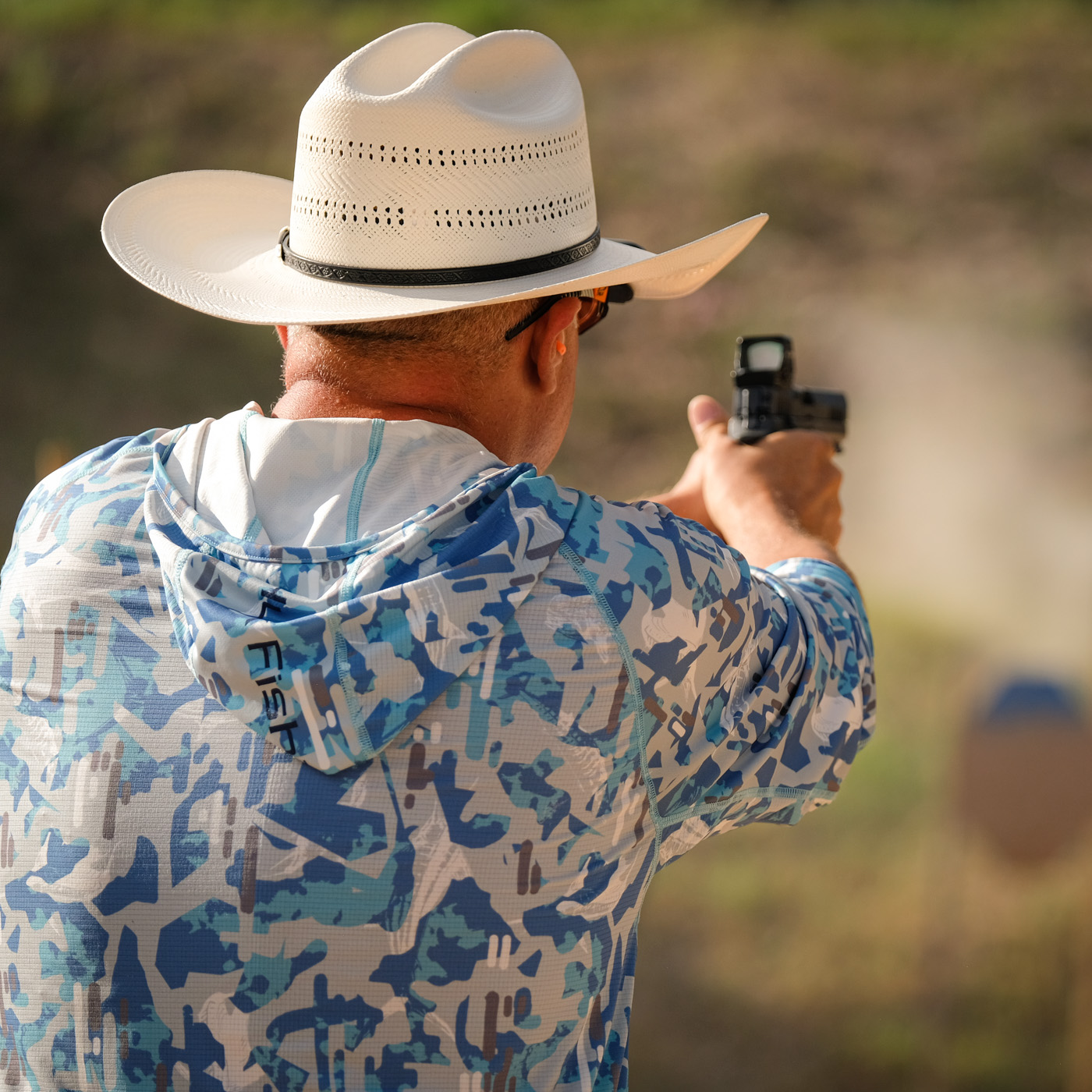 A shooter on the pistol range