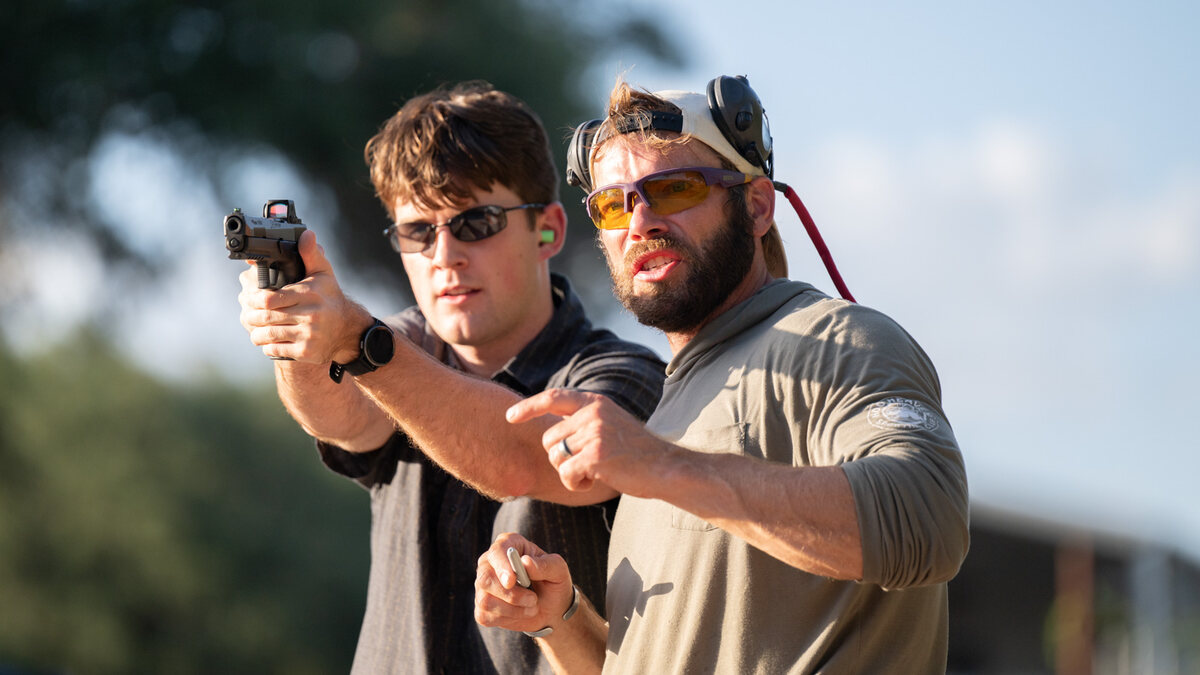 Pistol instruction on the range at Hog Heaven
